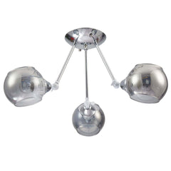 Smoky Cut-out Globe Glass Hinged Chrome Metal Semi Flush Ceiling Light