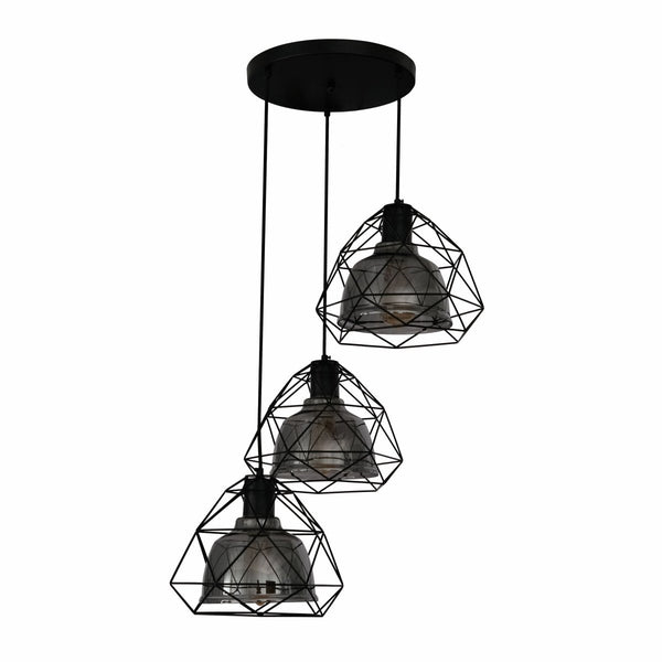 Smoky or Copper Glass Dome Black or Gold Metal Cage Pendant Ceiling Light E27