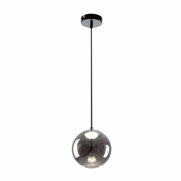 Modern Contemporary Smoky Glass Pendant Ceiling Light with Built-in LED Globe Cylinder Dome
