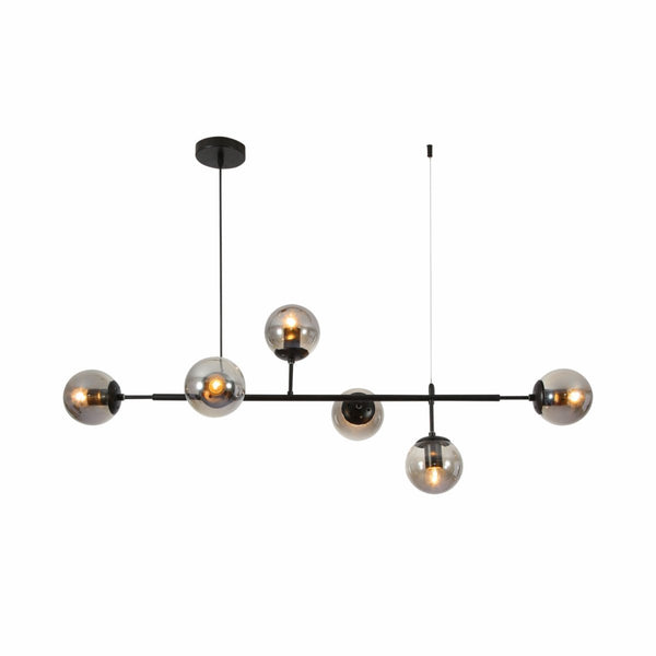 Smoky or Amber Glass Globe Black or Gold Metal Modern Island Chandelier Ceiling Light 6xE27
