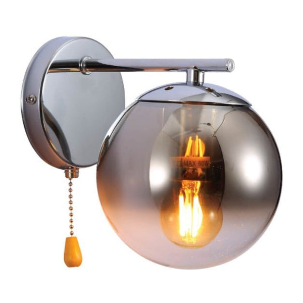 Elegant Globe Wall Light with Pull Down Switch - Smoky Glass