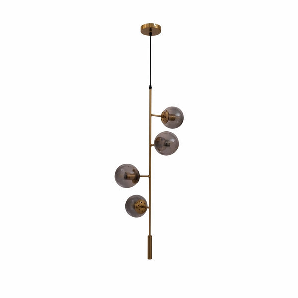 Smoky Globe Glass Gold Metal Body Upward Pendant Ceiling Light 4xE27