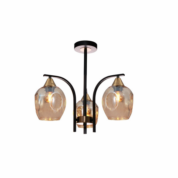 Snowdrop Amber Glass Black Body Semi Flush Ceiling Light E27