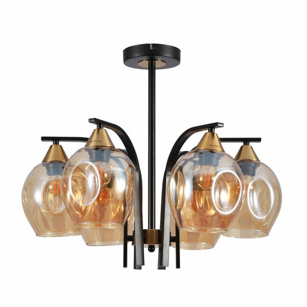 Snowdrop Amber Glass Black Body Semi Flush Ceiling Light E27