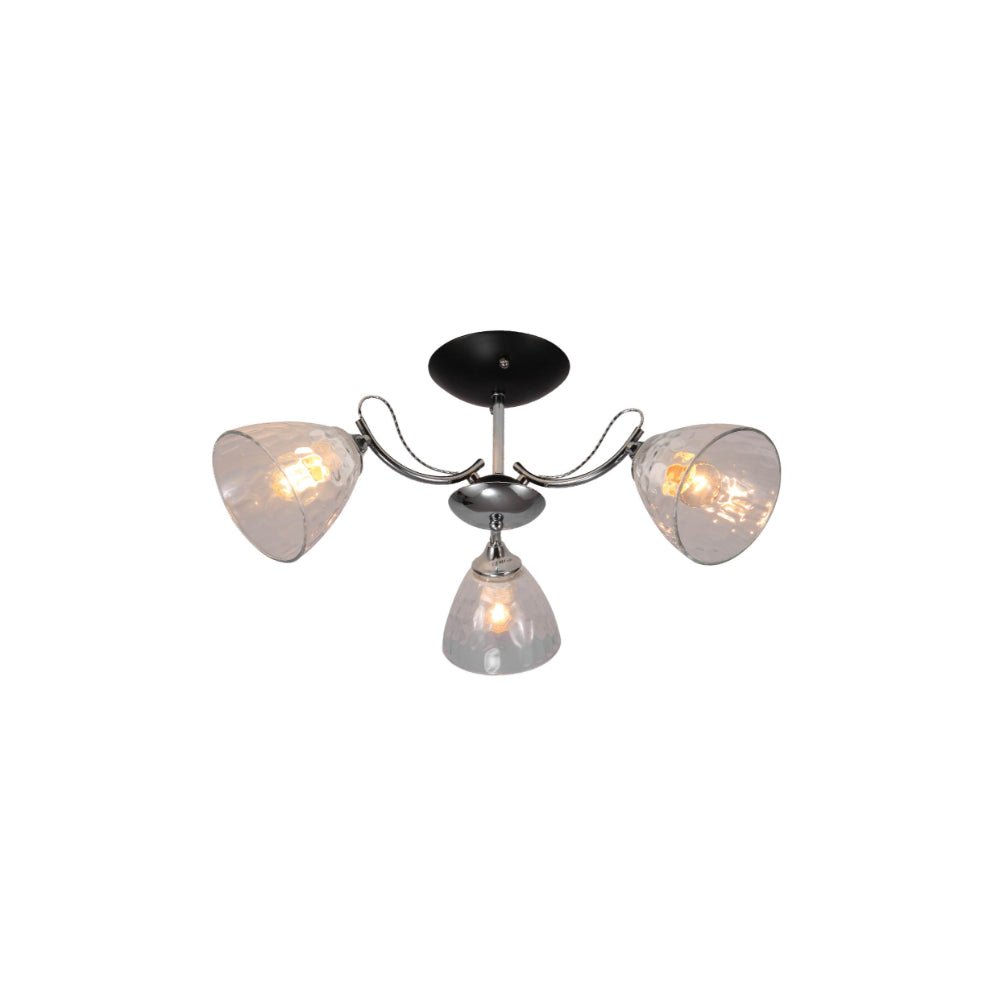 Textured Clear Cone Glass Chrome Semi Flush Ceiling Light
