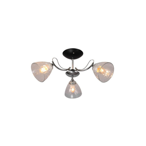 Textured Clear Cone Glass Chrome Semi Flush Ceiling Light