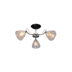 Textured Clear Cone Glass Chrome Semi Flush Ceiling Light