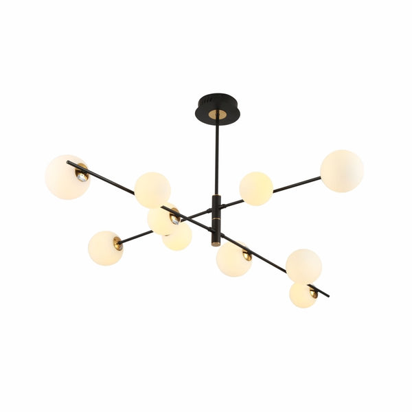 White Globe Glass Black Rod Body Ceiling Light Modern Sputnik Tiered Nordic Kitchen Island Chandelier 10xG9 Fitting