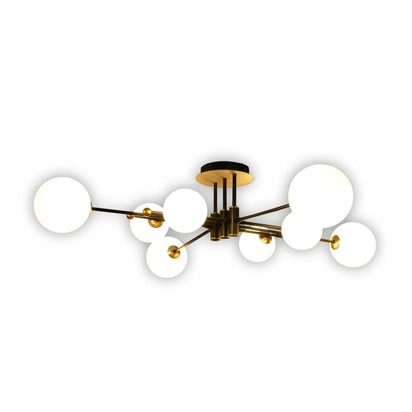 White Globe Glass Black Rod Body Semi Flush Ceiling Light 8xG9
