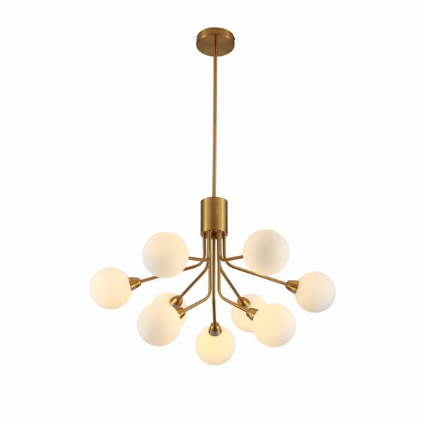 TEKLED White Globe Glass Gold Arm Body Pendant Chandelier Ceiling Light G9 - 9 Globe or 12 Globe.