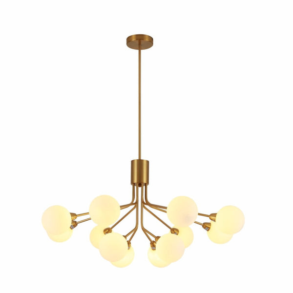 TEKLED White Globe Glass Gold Arm Body Pendant Chandelier Ceiling Light G9 - 9 Globe or 12 Globe.