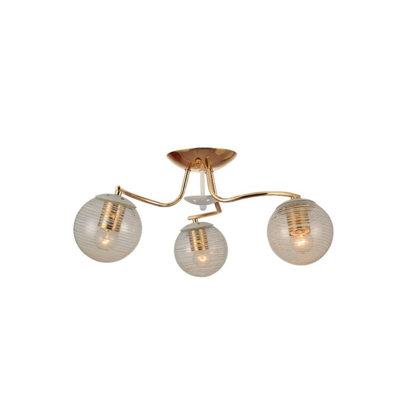 White Striped Clear Globe Gold Semi Flush Ceiling Light E27