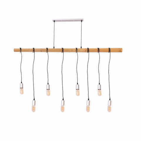 Rustic Wooden and Bamboo Beam Pendant Lights with Multiple Lamp Holders