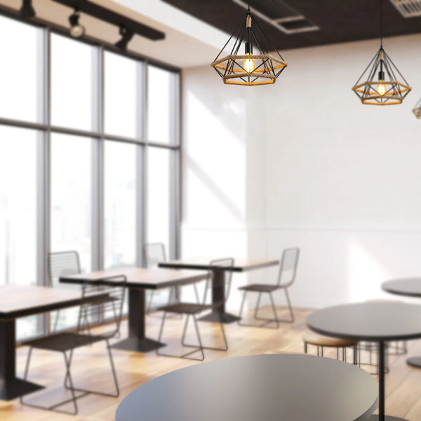 Manila Hemp Rope Diamond Pendant Light Black E27