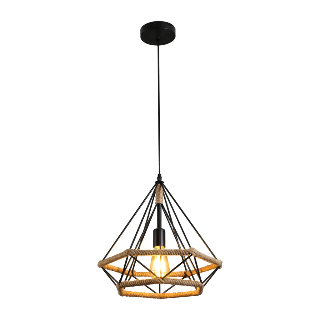 Manila Hemp Rope Diamond Pendant Light Black E27