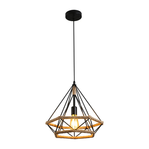 Manila Hemp Rope Diamond Pendant Light Black E27
