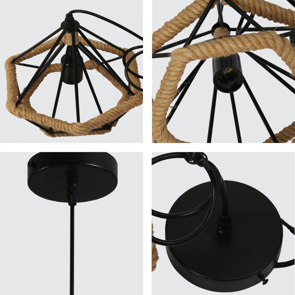 Manila Hemp Rope Diamond Pendant Light Black E27