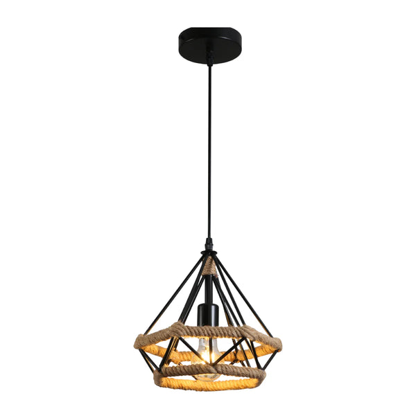 Manila Hemp Rope Diamond Pendant Light Black E27