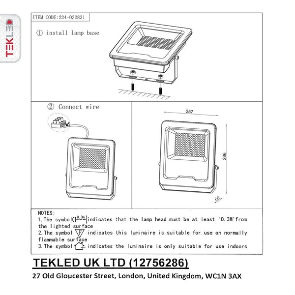 LED Floodlight SMD3030 100W Cool White 4000K IP65