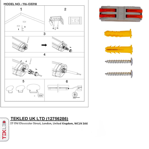 18W 2ft LED Tri-proof Slim Batten Linear Fitting 6500K Cool Daylight IP65 60cm