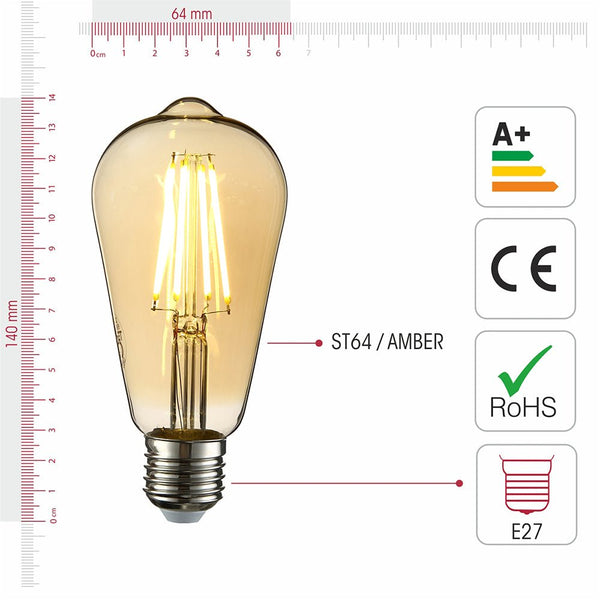 LED Dimmable Filament ST64 Edison Bulb E27 Edison Screw 6.5W