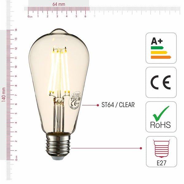 LED Dimmable Filament ST64 Edison Bulb E27 Edison Screw 6.5W