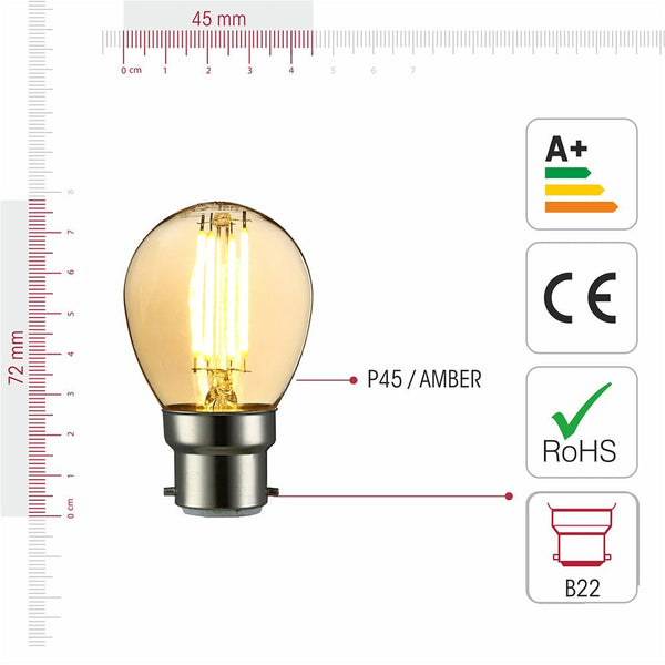 LED Filament G45 Golf Ball Bulb B22 Bayonet Cap Warm White 2400K