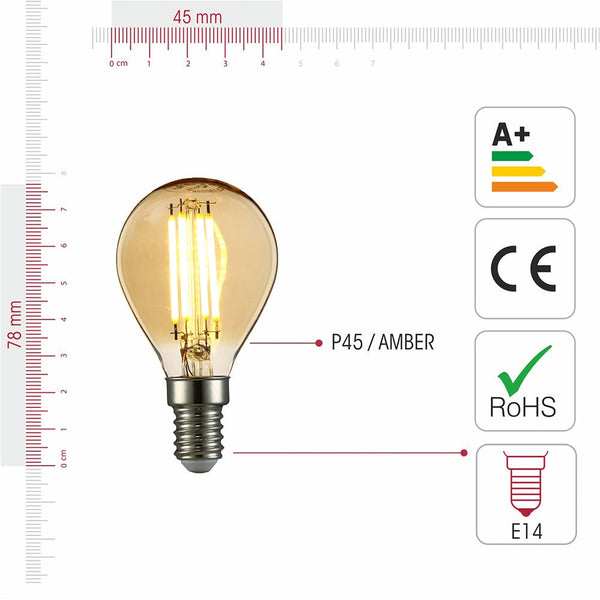 TEKLED
LED Filament P45 Golf Ball Bulb E14 Small Edison Screw Warm White 2400K - 2 W or 4w Pack of 4 or 6