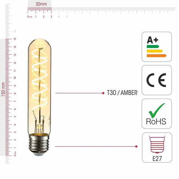 LED Filament T45 T30 Tubular Bulb E27 Edison Screw 4W Pack of 4 Warm White