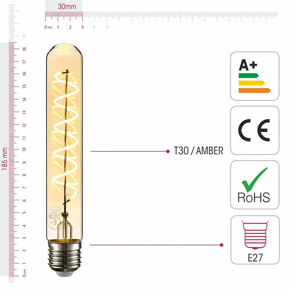 LED Filament T45 T30 Tubular Bulb E27 Edison Screw 4W Pack of 4 Warm White