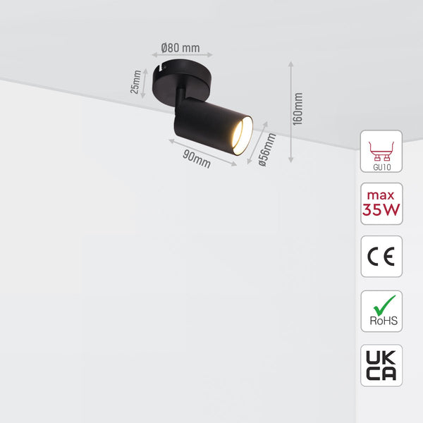 Rotatable Cylinder Rod GU10 Spotlight Back-Center Connected