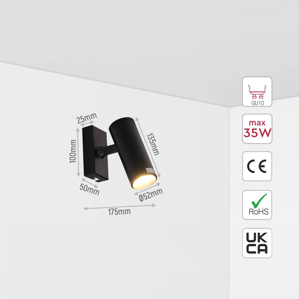 Virmo Rotatable Long Cylinder GU10 Spotlight Square or Linear Rose Side Connected Black