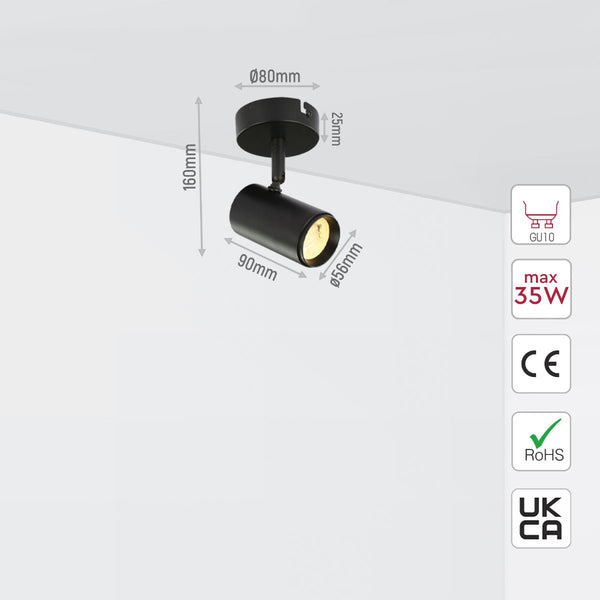 Virmo Rotatable Cylinder Rod GU10 Spotlight Side Connected Black