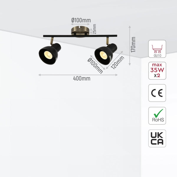 Hektor Rotatable GU10 Spotlight Antique Brass Black