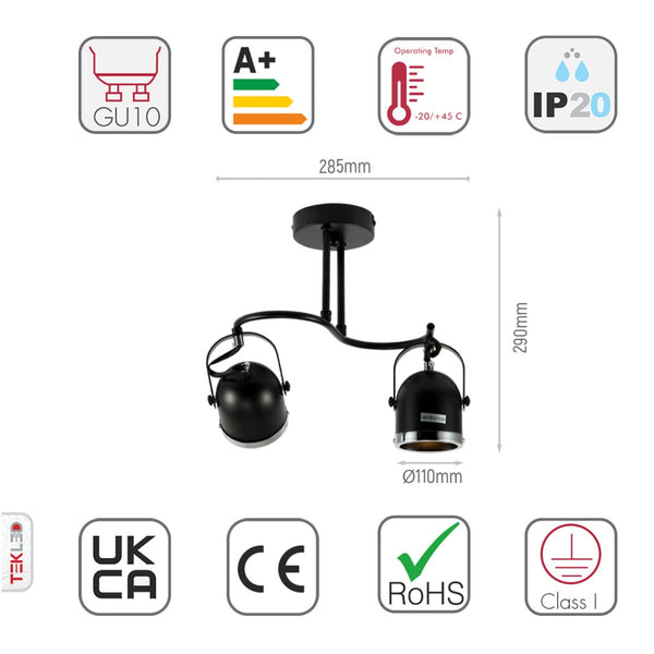 Moern S Shape Rotatable GU10 Spotlight Black and Chrome