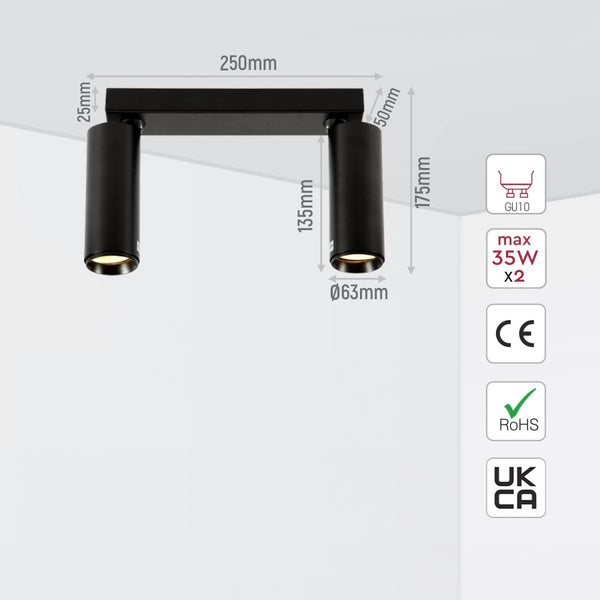 Virmo Rotatable Long Cylinder GU10 Spotlight Square or Linear Rose Side Connected Black