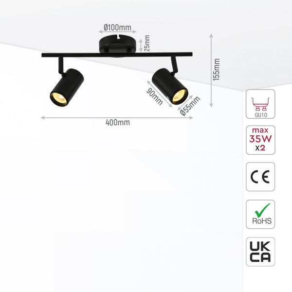Virmo Rotatable Cylinder Rod GU10 Spotlight Side Connected Black
