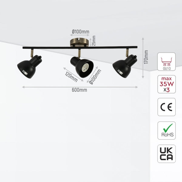 Hektor Rotatable GU10 Spotlight Antique Brass Black
