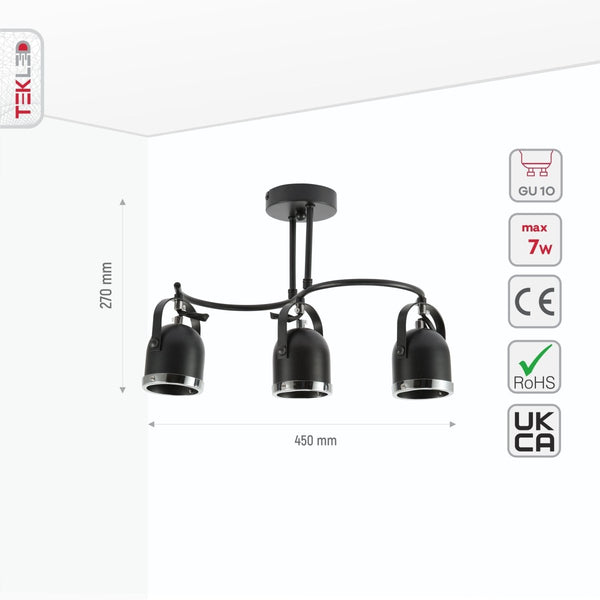Moern S Shape Rotatable GU10 Spotlight Black and Chrome