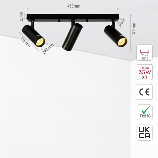 Virmo Rotatable Long Cylinder GU10 Spotlight Square or Linear Rose Side Connected Black