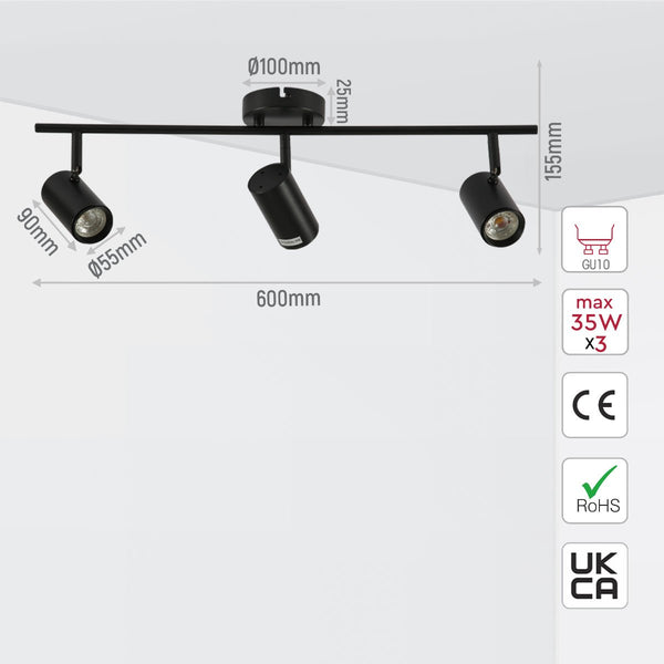 Virmo Rotatable Cylinder Rod GU10 Spotlight Side Connected Black