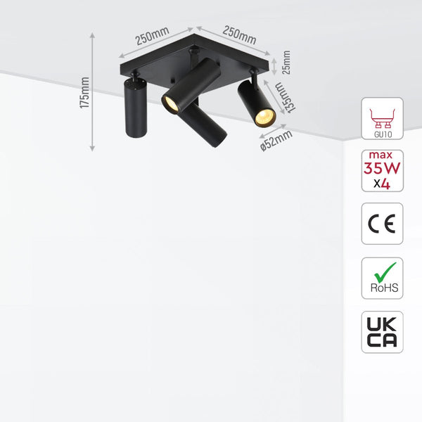 Virmo Rotatable Long Cylinder GU10 Spotlight Square or Linear Rose Side Connected Black