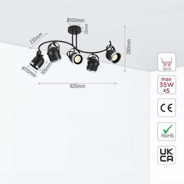 Moern S Shape Rotatable GU10 Spotlight Black and Chrome