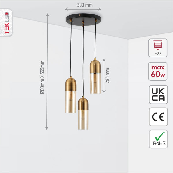 Sleek Duo-Tone Cylinder Pendant Ceiling Light - Amber Bronze or Smoky Black Variants