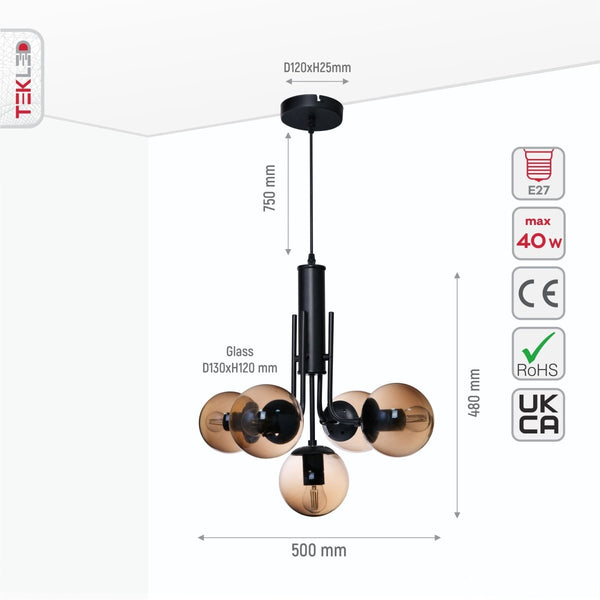 Globe Glass Black Body Pendant Chandelier Ceiling Light E27