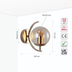 Globe Glass Gold Chrome Crescent Metal Modern Wall Light E27