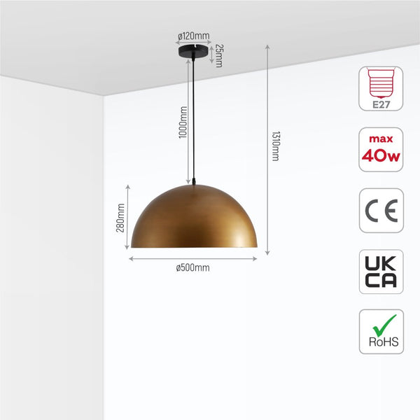 Dome Copper or Brass Finish Metal Pendant Ceiling Light E27 Fitting