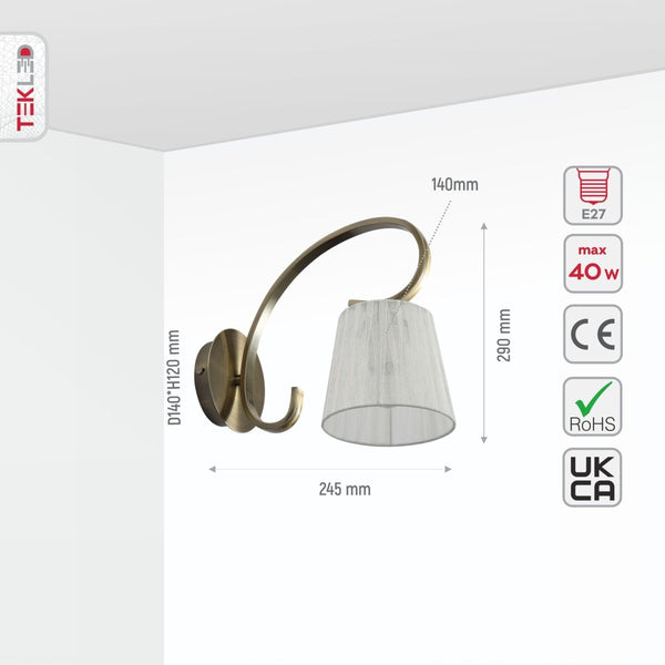 Antique Brass Metal Body Rice White(off white) Fabric Shade Lantern Vintage Traditional Retro Wall Light E27 Fitting