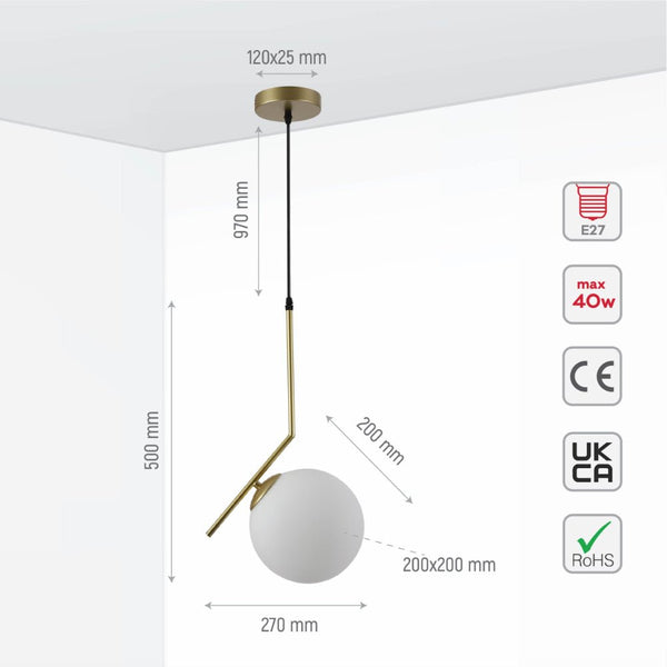 Opal White Glass Globe Pendant Ceiling Light