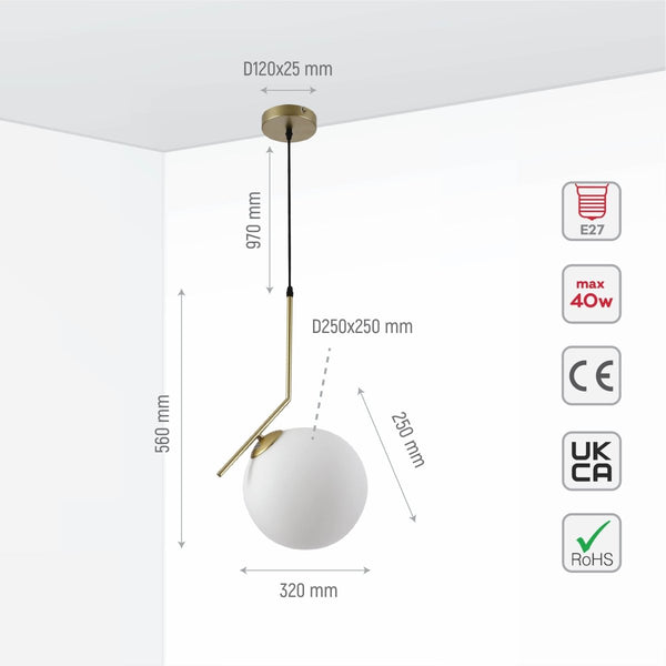 Opal White Glass Globe Pendant Ceiling Light